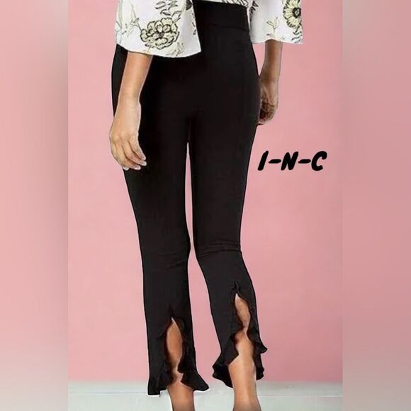 INC NWT INTERNATIONAL CONCEPTS RUFFLED HEM ANKLE SKINNY PANTS CURVY BLACK SIZE 4 - Picture 1 of 7